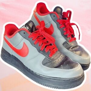 Custom Nike Red / Gray / Black Air Force 1 Sneakers Men’s Size 7